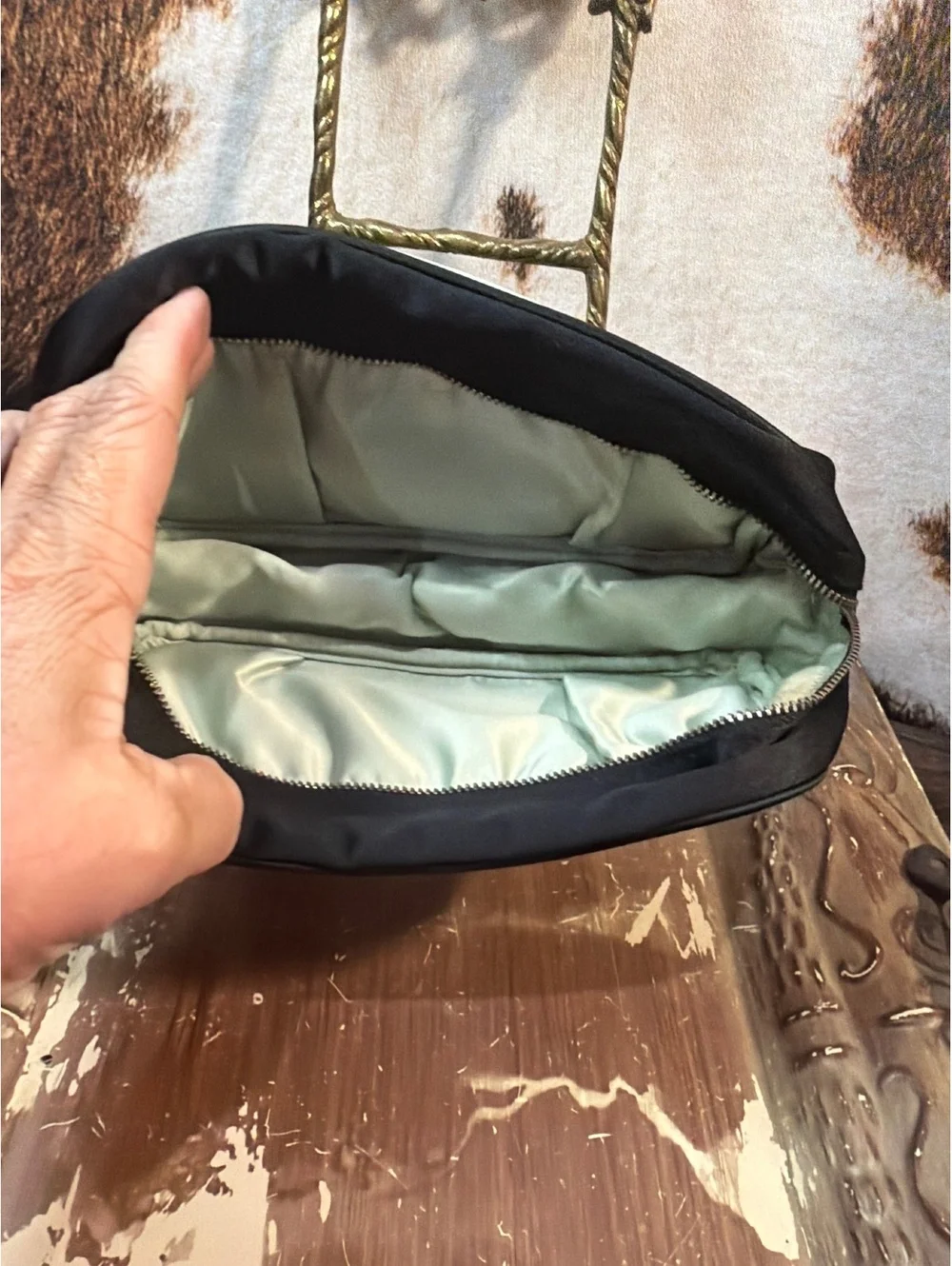 Prada Parfums Black and Cream Cosmetic Bag